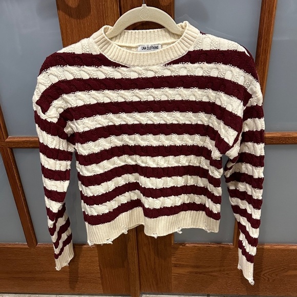 LNA Sweaters - Like New! LNA Maroon and Cream Striped Crew Neck Sweater​​